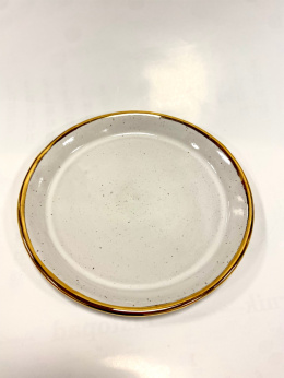 Talerz deserowy biały nakrapiany ze złota lamówką 19,5 cm