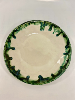 Talerz ceramiczny deserowy z zielona krawedzią 18,5 cm racznie robiony